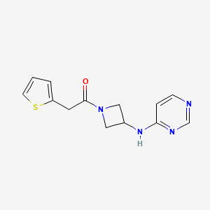 molecular formula C13H14N4OS B2984453 1-{3-[(Pyrimidin-4-yl)amino]azetidin-1-yl}-2-(thiophen-2-yl)ethan-1-one CAS No. 2097909-00-5