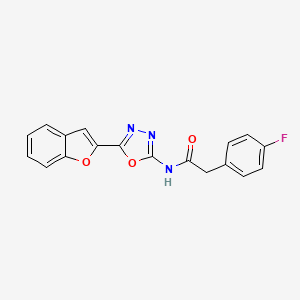 molecular formula C18H12FN3O3 B2984465 N-[5-(1-benzofuran-2-yl)-1,3,4-oxadiazol-2-yl]-2-(4-fluorophenyl)acetamide CAS No. 922000-06-4