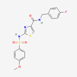 molecular formula C18H16FN3O4S2 B2984578 N-(4-fluorobenzyl)-2-(4-methoxyphenylsulfonamido)thiazole-4-carboxamide CAS No. 1021065-79-1