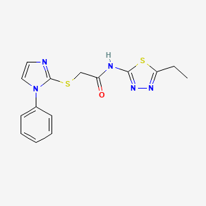 molecular formula C15H15N5OS2 B2984585 N-(5-ethyl-1,3,4-thiadiazol-2-yl)-2-(1-phenylimidazol-2-yl)sulfanylacetamide CAS No. 851130-85-3