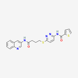 molecular formula C22H19N5O2S2 B2984588 N-(6-((4-oxo-4-(quinolin-3-ylamino)butyl)thio)pyridazin-3-yl)thiophene-2-carboxamide CAS No. 1040649-32-8