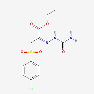 molecular formula C12H14ClN3O5S B2984590 ethyl (2E)-2-(carbamoylhydrazinylidene)-3-(4-chlorophenyl)sulfonylpropanoate CAS No. 861211-81-6