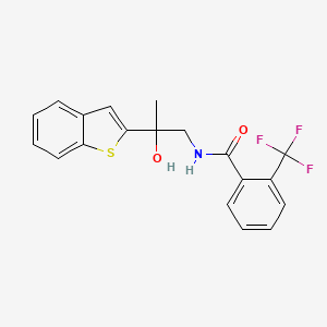 molecular formula C19H16F3NO2S B2984593 N-[2-(1-benzothiophen-2-yl)-2-hydroxypropyl]-2-(trifluoromethyl)benzamide CAS No. 2034471-46-8