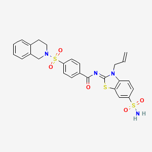4-(3,4-dihydro-1H-isoquinolin-2-ylsulfonyl)-N-(3-prop-2-enyl-6-sulfamoyl-1,3-benzothiazol-2-ylidene)benzamide