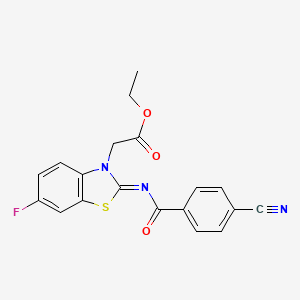 (Z)-ethyl 2-(2-((4-cyanobenzoyl)imino)-6-fluorobenzo[d]thiazol-3(2H)-yl)acetate