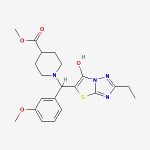 molecular formula C21H26N4O4S B2984655 Methyl 1-((2-ethyl-6-hydroxythiazolo[3,2-b][1,2,4]triazol-5-yl)(3-methoxyphenyl)methyl)piperidine-4-carboxylate CAS No. 898345-28-3