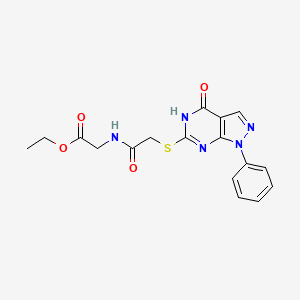 molecular formula C17H17N5O4S B2984665 ethyl 2-(2-((4-oxo-1-phenyl-4,5-dihydro-1H-pyrazolo[3,4-d]pyrimidin-6-yl)thio)acetamido)acetate CAS No. 946200-26-6