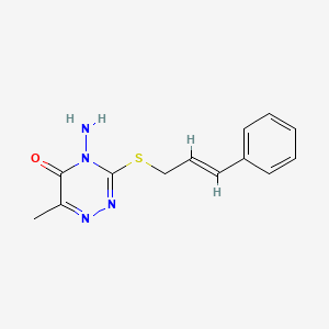 molecular formula C13H14N4OS B2984675 4-amino-3-(cinnamylthio)-6-methyl-1,2,4-triazin-5(4H)-one CAS No. 557084-02-3
