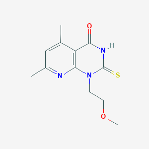 molecular formula C12H15N3O2S B2984692 2-Mercapto-1-(2-methoxyethyl)-5,7-dimethylpyrido[2,3-D]pyrimidin-4(1H)-one CAS No. 937599-84-3