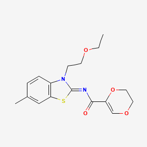 molecular formula C17H20N2O4S B2984693 (Z)-N-(3-(2-ethoxyethyl)-6-methylbenzo[d]thiazol-2(3H)-ylidene)-5,6-dihydro-1,4-dioxine-2-carboxamide CAS No. 865162-21-6