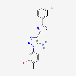 molecular formula C18H13ClFN5S B2984700 4-(4-(3-chlorophenyl)thiazol-2-yl)-1-(3-fluoro-4-methylphenyl)-1H-1,2,3-triazol-5-amine CAS No. 1206993-04-5