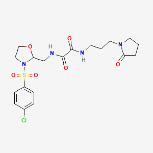 molecular formula C19H25ClN4O6S B2984702 N1-((3-((4-chlorophenyl)sulfonyl)oxazolidin-2-yl)methyl)-N2-(3-(2-oxopyrrolidin-1-yl)propyl)oxalamide CAS No. 874805-72-8