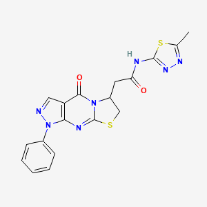 N-(5-Methyl-1,3,4-thiadiazol-2-yl)-2-(2-oxo-6-phenyl-10-thia-1,5,6,8-tetrazatricyclo[7.3.0.03,7]dodeca-3(7),4,8-trien-12-yl)acetamide