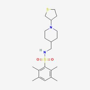 molecular formula C20H32N2O2S2 B2984745 2,3,5,6-tetramethyl-N-((1-(tetrahydrothiophen-3-yl)piperidin-4-yl)methyl)benzenesulfonamide CAS No. 2034325-51-2