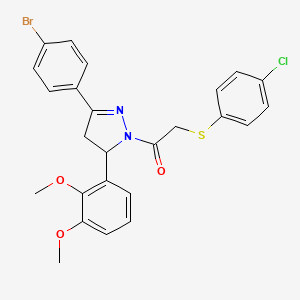 molecular formula C25H22BrClN2O3S B2984755 1-[5-(4-Bromophenyl)-3-(2,3-dimethoxyphenyl)-3,4-dihydropyrazol-2-yl]-2-(4-chlorophenyl)sulfanylethanone CAS No. 403837-09-2
