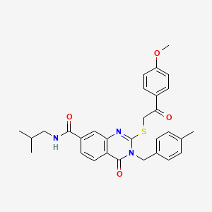 molecular formula C30H31N3O4S B2984756 N-isobutyl-2-((2-(4-methoxyphenyl)-2-oxoethyl)thio)-3-(4-methylbenzyl)-4-oxo-3,4-dihydroquinazoline-7-carboxamide CAS No. 1113135-85-5
