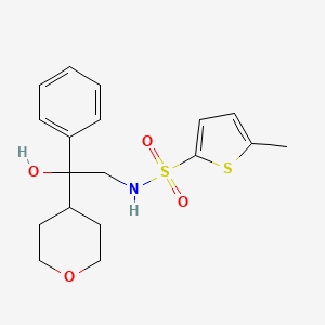 molecular formula C18H23NO4S2 B2984764 N-(2-hydroxy-2-phenyl-2-(tetrahydro-2H-pyran-4-yl)ethyl)-5-methylthiophene-2-sulfonamide CAS No. 2034258-62-1