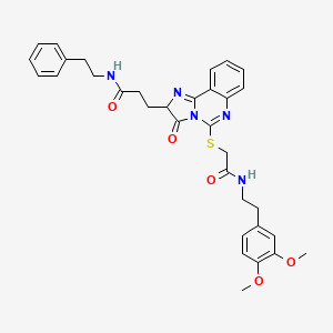 molecular formula C33H35N5O5S B2984772 3-{5-[({[2-(3,4-二甲氧基苯基)乙基]甲酰胺基}硫代)-3-氧代-2H,3H-咪唑并[1,2-c]喹噁啉-2-基}-N-(2-苯基乙基)丙酰胺 CAS No. 1219174-06-7