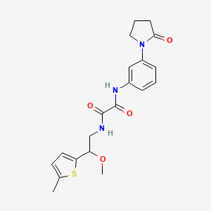 molecular formula C20H23N3O4S B2984825 N1-(2-methoxy-2-(5-methylthiophen-2-yl)ethyl)-N2-(3-(2-oxopyrrolidin-1-yl)phenyl)oxalamide CAS No. 1797554-38-1