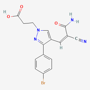 B2984837 3-[4-[(Z)-3-amino-2-cyano-3-oxoprop-1-enyl]-3-(4-bromophenyl)pyrazol-1-yl]propanoic acid CAS No. 882224-34-2