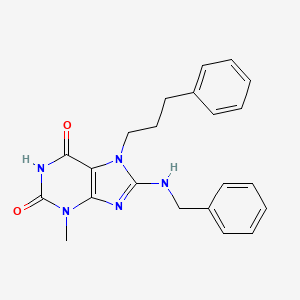 molecular formula C22H23N5O2 B2984840 8-(benzylamino)-3-methyl-7-(3-phenylpropyl)-1H-purine-2,6(3H,7H)-dione CAS No. 300591-24-6