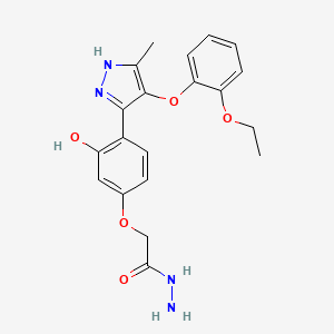 molecular formula C20H22N4O5 B2984842 2-(4-(4-(2-ethoxyphenoxy)-5-methyl-1H-pyrazol-3-yl)-3-hydroxyphenoxy)acetohydrazide CAS No. 879566-42-4