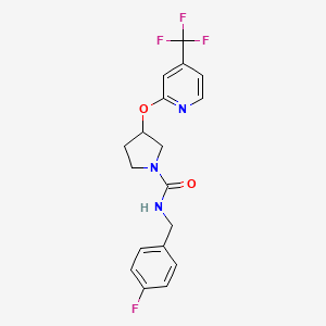 molecular formula C18H17F4N3O2 B2984889 N-(4-fluorobenzyl)-3-((4-(trifluoromethyl)pyridin-2-yl)oxy)pyrrolidine-1-carboxamide CAS No. 2034431-69-9