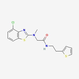 molecular formula C16H16ClN3OS2 B2984892 2-((4-chlorobenzo[d]thiazol-2-yl)(methyl)amino)-N-(2-(thiophen-2-yl)ethyl)acetamide CAS No. 1396783-13-3