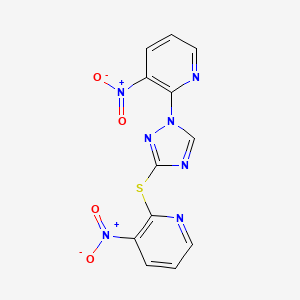 molecular formula C12H7N7O4S B2984904 3-nitro-2-{3-[(3-nitro-2-pyridinyl)sulfanyl]-1H-1,2,4-triazol-1-yl}pyridine CAS No. 251307-22-9