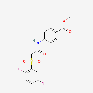 molecular formula C17H15F2NO5S B2984917 Ethyl 4-({[(2,5-difluorophenyl)sulfonyl]acetyl}amino)benzoate CAS No. 1325303-74-9