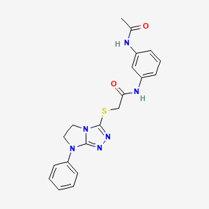 molecular formula C20H20N6O2S B2984964 N-(3-acetamidophenyl)-2-((7-phenyl-6,7-dihydro-5H-imidazo[2,1-c][1,2,4]triazol-3-yl)thio)acetamide CAS No. 921881-53-0