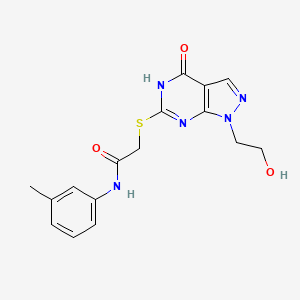 molecular formula C16H17N5O3S B2984985 2-((1-(2-hydroxyethyl)-4-oxo-4,5-dihydro-1H-pyrazolo[3,4-d]pyrimidin-6-yl)thio)-N-(m-tolyl)acetamide CAS No. 946254-70-2