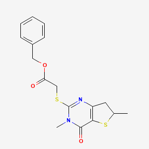 molecular formula C17H18N2O3S2 B2985057 Benzyl 2-((3,6-dimethyl-4-oxo-3,4,6,7-tetrahydrothieno[3,2-d]pyrimidin-2-yl)thio)acetate CAS No. 851409-15-9