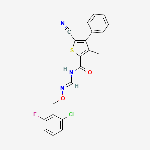molecular formula C21H15ClFN3O2S B2985093 N-((((2-Chloro-6-fluorobenzyl)oxy)imino)methyl)-5-cyano-3-methyl-4-phenyl-2-thiophenecarboxamide CAS No. 338968-36-8