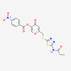4-oxo-6-(((5-propionamido-1,3,4-thiadiazol-2-yl)thio)methyl)-4H-pyran-3-yl 4-nitrobenzoate