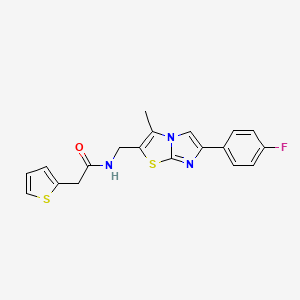 molecular formula C19H16FN3OS2 B2985137 N-((6-(4-fluorophenyl)-3-methylimidazo[2,1-b]thiazol-2-yl)methyl)-2-(thiophen-2-yl)acetamide CAS No. 1421454-29-6