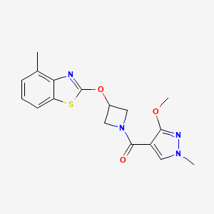 molecular formula C17H18N4O3S B2985140 (3-methoxy-1-methyl-1H-pyrazol-4-yl)(3-((4-methylbenzo[d]thiazol-2-yl)oxy)azetidin-1-yl)methanone CAS No. 1396624-56-8