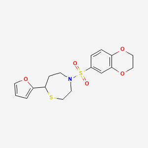 molecular formula C17H19NO5S2 B2985213 4-((2,3-二氢苯并[b][1,4]二噁英-6-基)磺酰基)-7-(呋喃-2-基)-1,4-噻杂戊烷 CAS No. 1706223-57-5