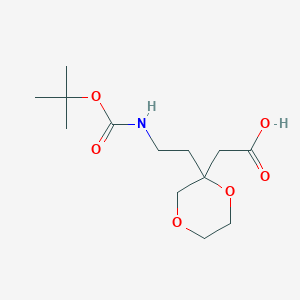 molecular formula C13H23NO6 B2985217 2-(2-(2-((tert-Butoxycarbonyl)amino)ethyl)-1,4-dioxan-2-yl)acetic acid CAS No. 2155852-43-8