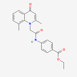 molecular formula C22H22N2O4 B2985219 Ethyl 4-[[2-(2,8-dimethyl-4-oxoquinolin-1-yl)acetyl]amino]benzoate CAS No. 385388-82-9