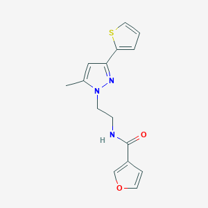 molecular formula C15H15N3O2S B2985220 N-(2-(5-methyl-3-(thiophen-2-yl)-1H-pyrazol-1-yl)ethyl)furan-3-carboxamide CAS No. 2034476-93-0