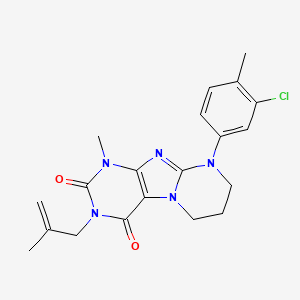 molecular formula C20H22ClN5O2 B2985221 9-(3-chloro-4-methylphenyl)-1-methyl-3-(2-methylprop-2-en-1-yl)-6,7,8,9-tetrahydropyrimido[2,1-f]purine-2,4(1H,3H)-dione CAS No. 923398-84-9