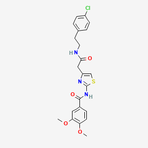 molecular formula C22H22ClN3O4S B2985229 N-(4-(2-((4-chlorophenethyl)amino)-2-oxoethyl)thiazol-2-yl)-3,4-dimethoxybenzamide CAS No. 1005295-22-6