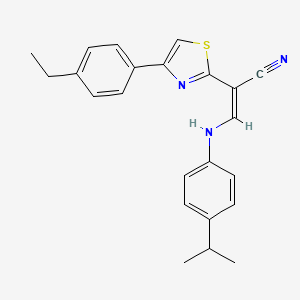 molecular formula C23H23N3S B2985232 (Z)-2-(4-(4-ethylphenyl)thiazol-2-yl)-3-((4-isopropylphenyl)amino)acrylonitrile CAS No. 476677-04-0