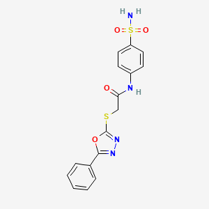 molecular formula C16H14N4O4S2 B2985237 2-[(5-苯基-1,3,4-恶二唑-2-基)硫烷基]-N-(4-磺酰胺苯基)乙酰胺 CAS No. 511288-86-1