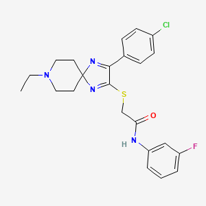 molecular formula C23H24ClFN4OS B2985238 2-((3-(4-chlorophenyl)-8-ethyl-1,4,8-triazaspiro[4.5]deca-1,3-dien-2-yl)thio)-N-(3-fluorophenyl)acetamide CAS No. 1216513-40-4