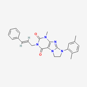 molecular formula C25H25N5O2 B2985239 3-cinnamyl-8-(2,5-dimethylphenyl)-1-methyl-7,8-dihydro-1H-imidazo[2,1-f]purine-2,4(3H,6H)-dione CAS No. 938841-07-7