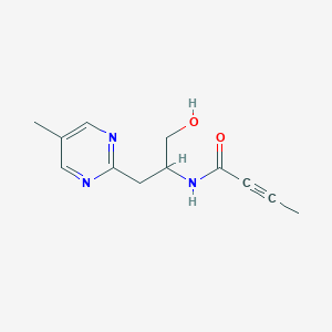 molecular formula C12H15N3O2 B2985242 N-[1-Hydroxy-3-(5-methylpyrimidin-2-yl)propan-2-yl]but-2-ynamide CAS No. 2411264-86-1