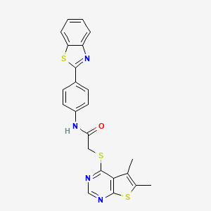 molecular formula C23H18N4OS3 B2985245 N-(4-(苯并[d]噻唑-2-基)苯基)-2-((5,6-二甲基噻吩并[2,3-d]嘧啶-4-基)硫代)乙酰胺 CAS No. 690645-37-5