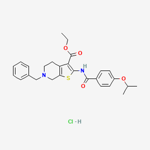 molecular formula C27H31ClN2O4S B2985246 Ethyl 6-benzyl-2-(4-isopropoxybenzamido)-4,5,6,7-tetrahydrothieno[2,3-c]pyridine-3-carboxylate hydrochloride CAS No. 1216852-88-8